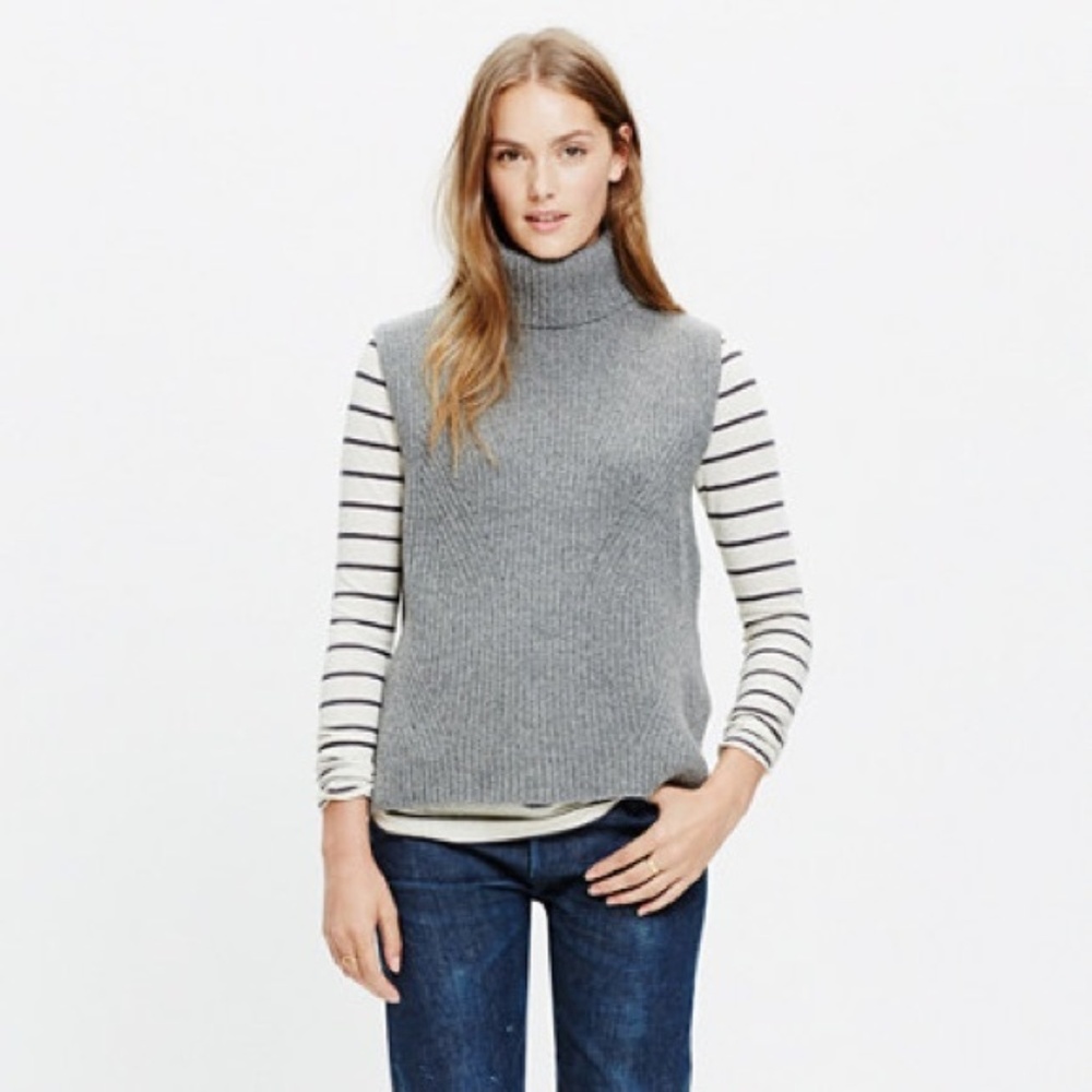Madewell Gray Turtleneck Sleeveless Sweater
